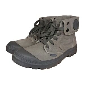 Palladium Pampa Hi Fold Over Gray Canvas Combat Boots Mens Size 11.5 Hiking